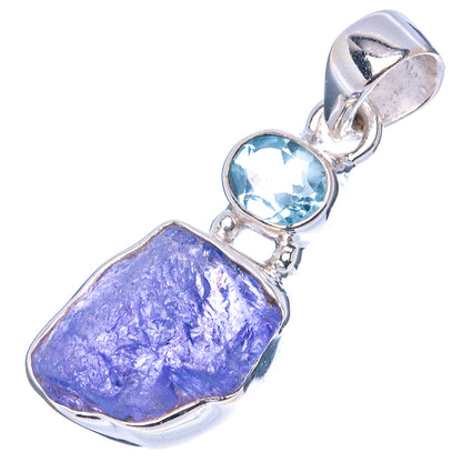 Raw Tanzanite, Blue Topaz Pendant 1 1/4" (.925 Sterling Silver)