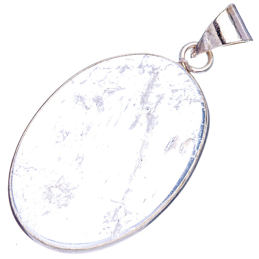 Oval white selenite pendant with silver-plated bail and wire-like veining