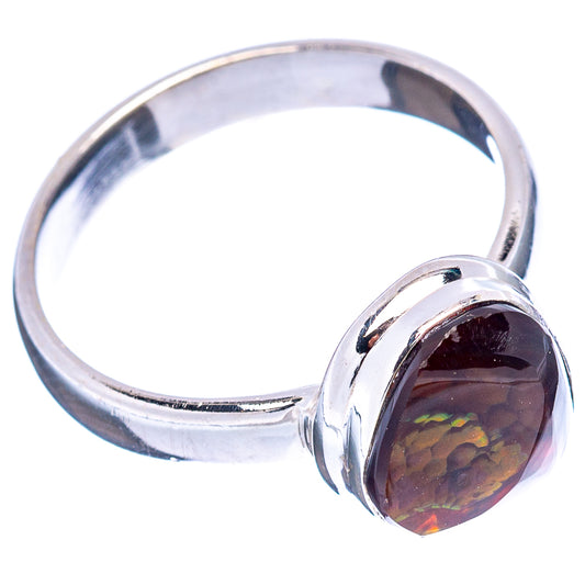 Oval fire agate sterling silver ring, rounded bezel with dark brown-orange stone