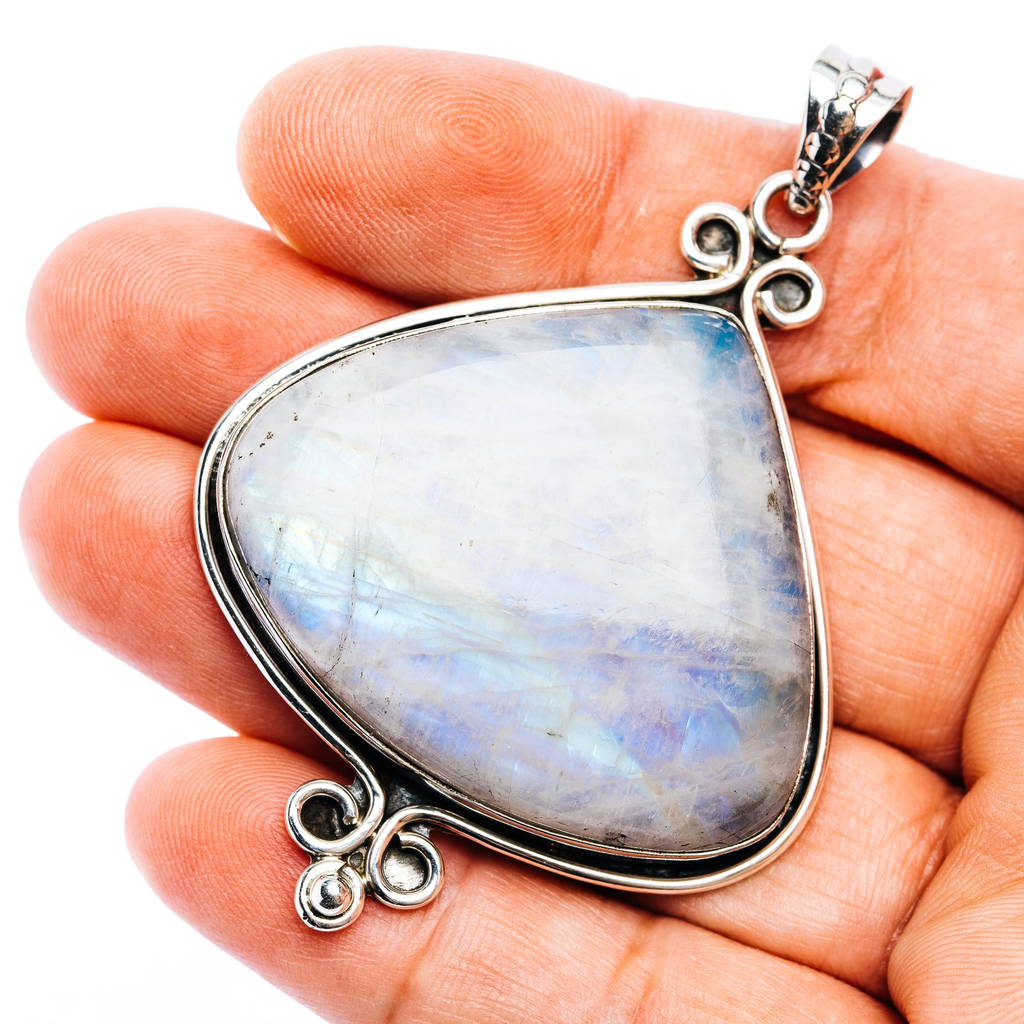 Rainbow Moonstone Pendant 2 5/8" (.925 Sterling Silver)
