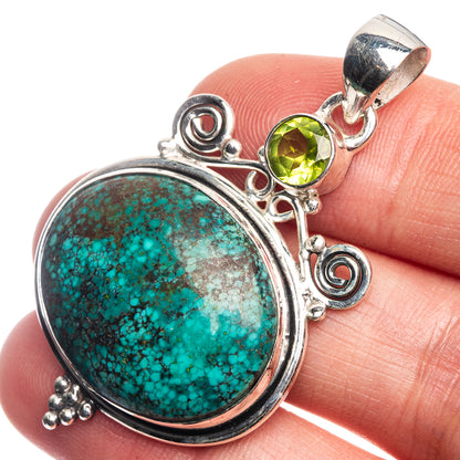 Tibetan Turquoise, Peridot Pendant 1 7/8" (925 Sterling Silver) P39190