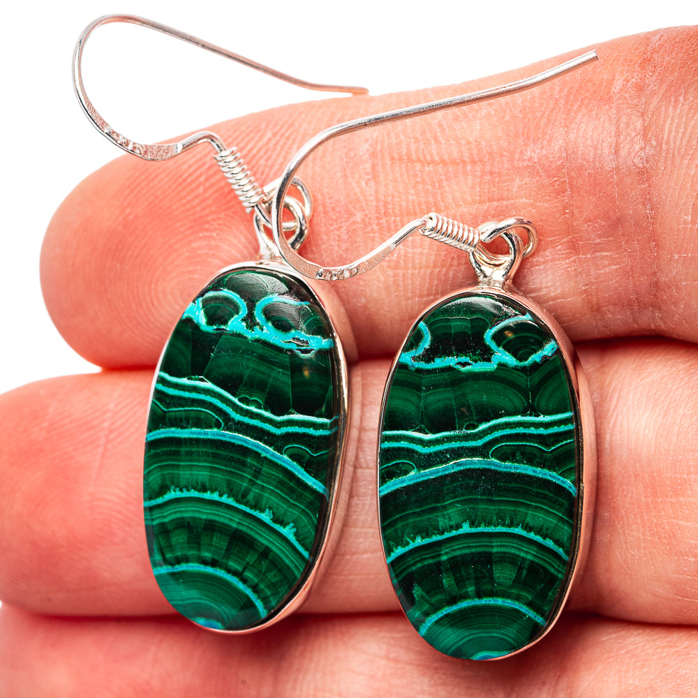 Premium Malachite In Chrysocolla Earrings 1 5/8" (.925 Sterling Silver)