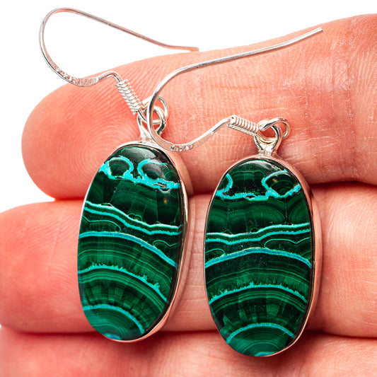 Premium Malachite In Chrysocolla Earrings 1 5/8" (.925 Sterling Silver)