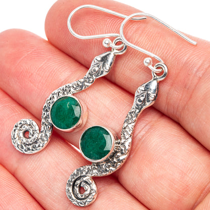 Value Green Sillimanite Snake Earrings 1 3/4" (925 Sterling Silver) E1308
