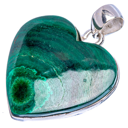 Malachite Heart Pendants 1 3/8" (925 Sterling Silver) P43215