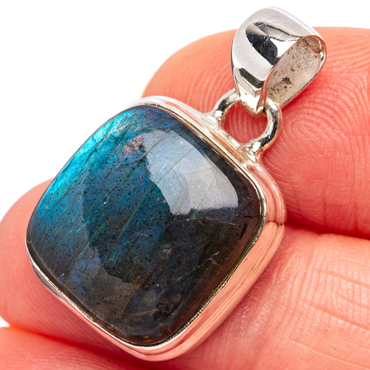 Labradorite pendant in .925 sterling silver with rectangular bezel and blue stone flash