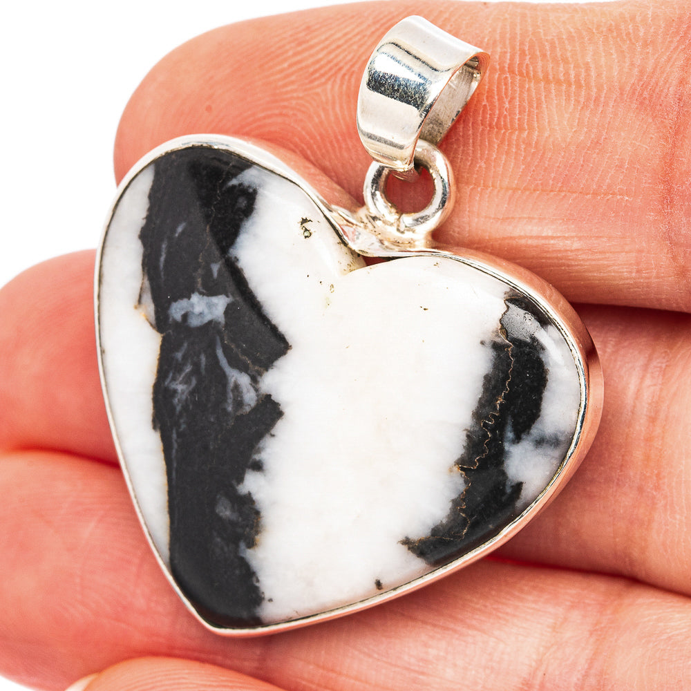 Zebra Jasper Heart Pendant 1 3/8" (.925 Sterling Silver)