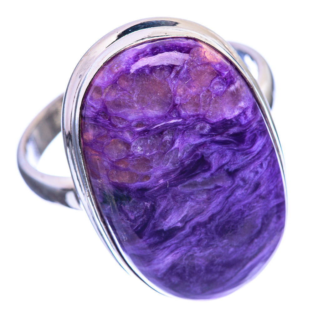 Large Charoite 925 Sterling Silver Ring Size 13.5