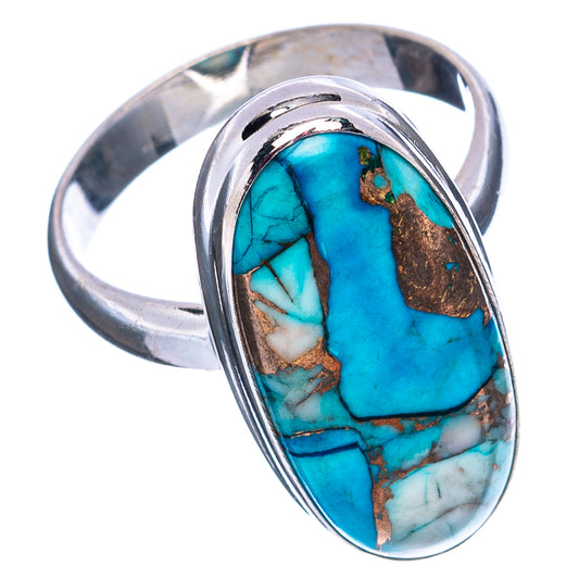 Sterling silver oval ring with turquoise inlay stone and swirling brown accents