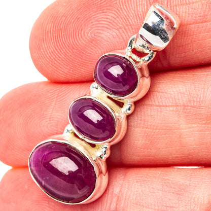 Premium 3-Stone Burmese Ruby Pendant 1 3/8" (.925 Sterling Silver)