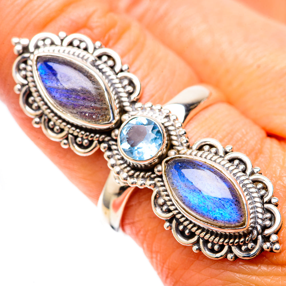 Large Labradorite, Blue Topaz Ring Size 9 (925 Sterling Silver) RING137988
