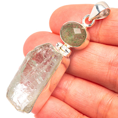 Raw Aquamarine, Green Aventurine 925 Sterling Silver Pendant 2 1/8" (925 Sterling Silver) PD38601