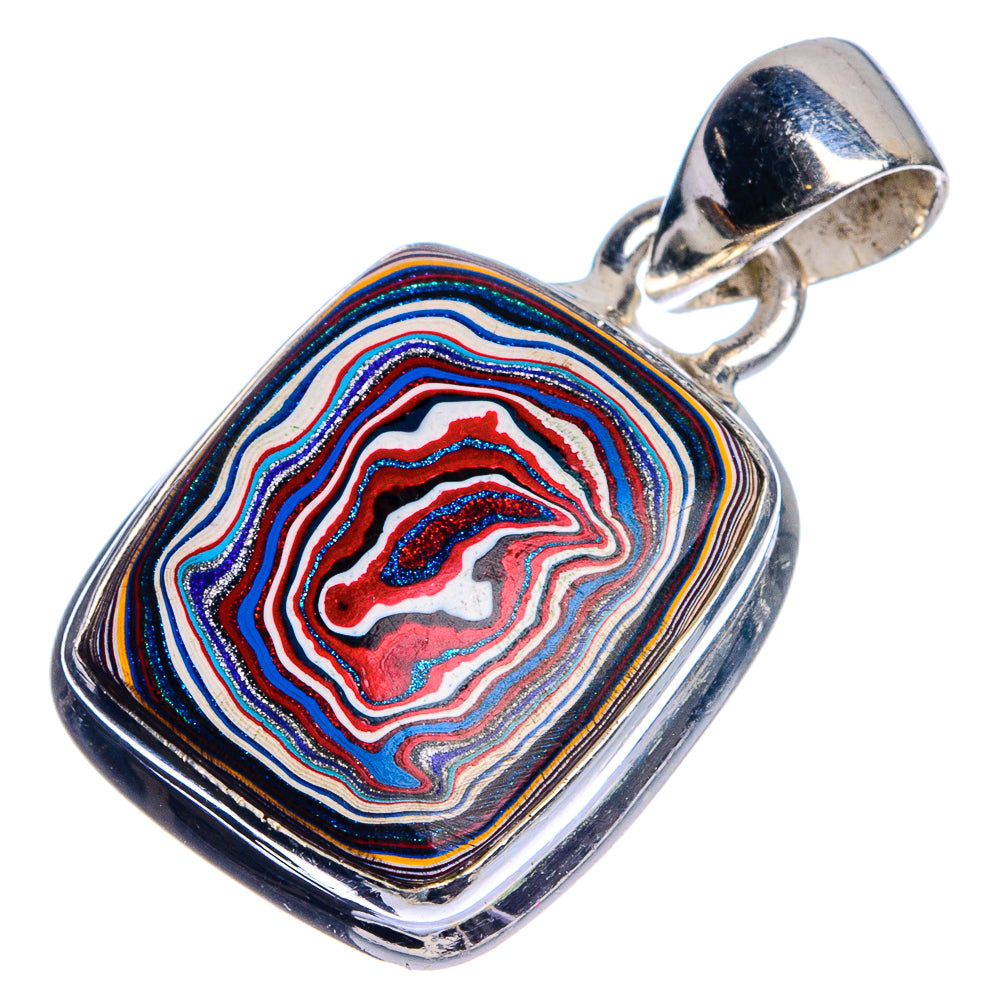 925 sterling silver fordite pendant with rectangular multicolor striped stone, silver bail