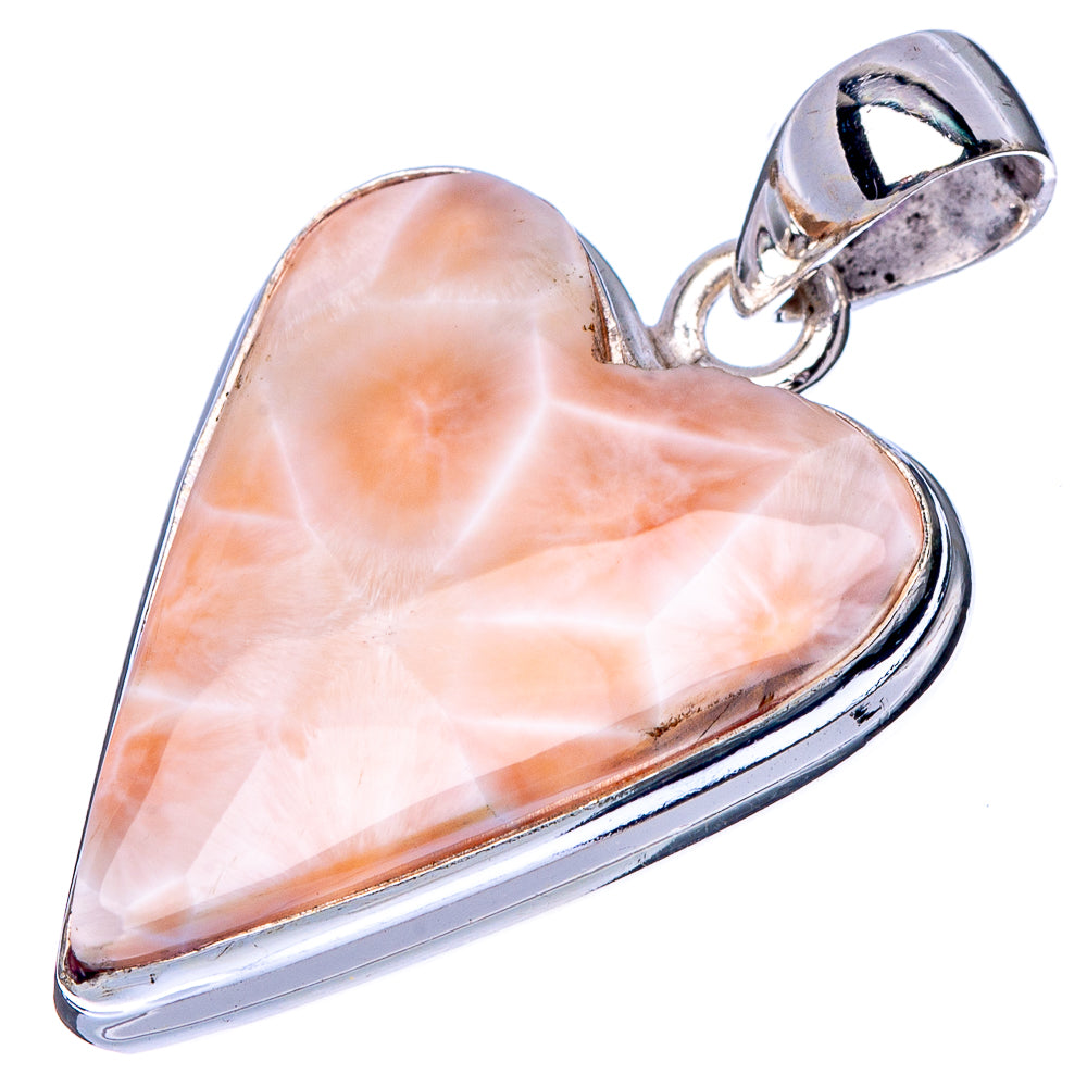 Pink iridescent heart pendant with polished 925 sterling silver frame and loop bail