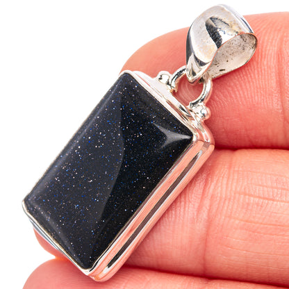 Blue Goldstone Pendant 1 3/8" (.925 Sterling Silver)
