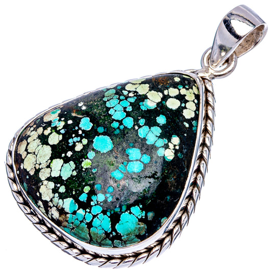 Turquoise mosaic teardrop pendant in sterling silver with twisted rope edge and bail