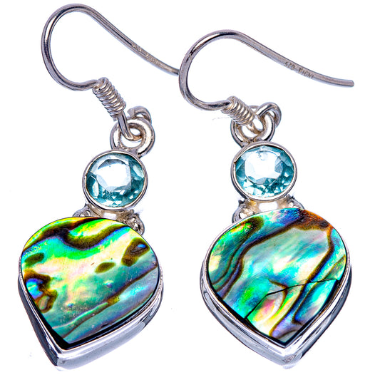 Abalone Shell, Blue Topaz Earrings 1 3/8" (925 Sterling Silver) E433365