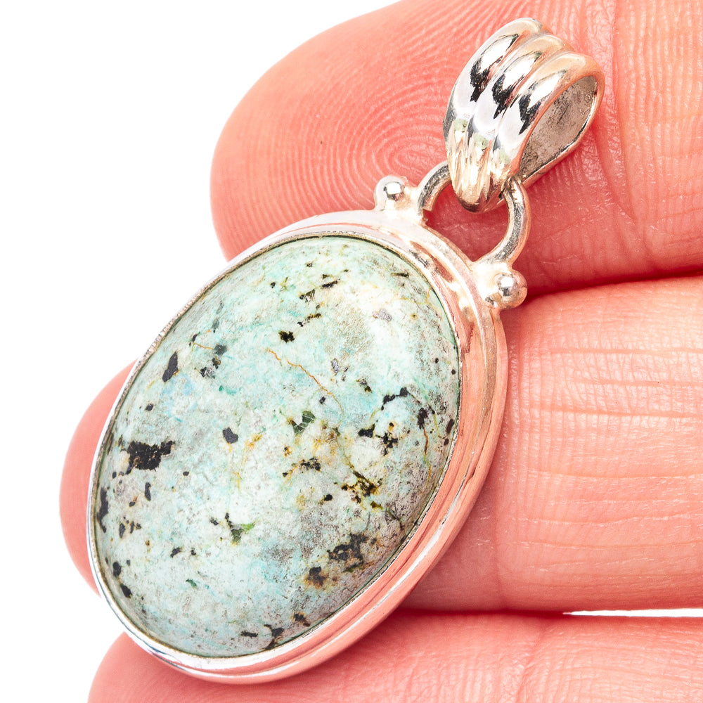 African Turquoise Jasper Pendant 1 3/8" (.925 Sterling Silver)