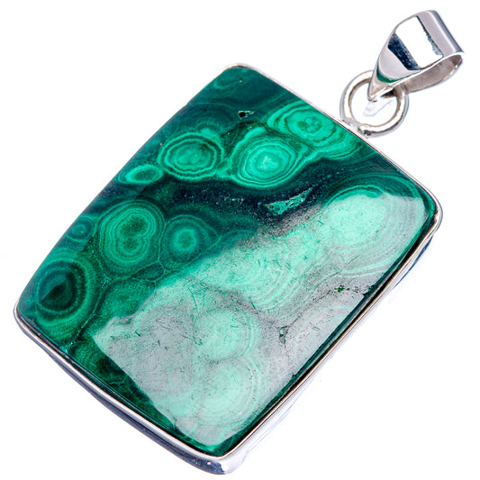 Square malachite pendant with .925 sterling silver frame and bail, green banded stone