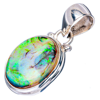 Sterling silver opal pendant, oval bezel-set iridescent opal with loop bail