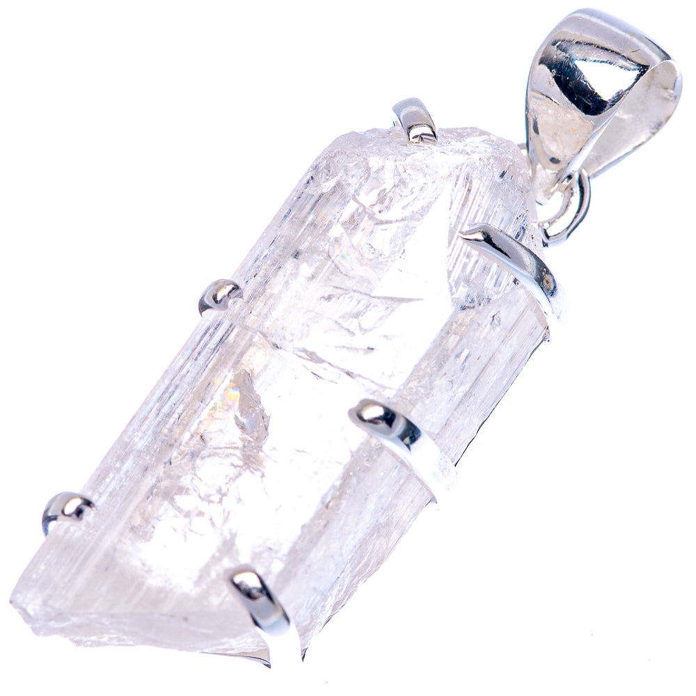 Sterling silver danburite pendant with large rough clear crystal, prong-set bail