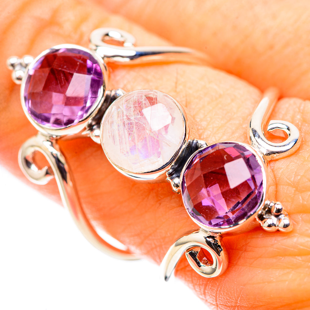 Premium Rainbow Moonstone, Amethyst Ring Size 9 (925 Sterling Silver) RING138077
