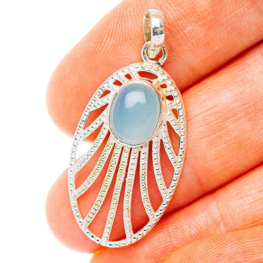 Aqua Chalcedony Pendant 1 1/2" (.925 Sterling Silver)
