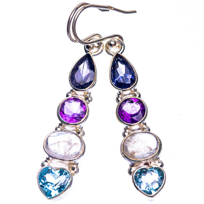 Rainbow Moonstone, Amethyst, Tanzanite, Blue Topaz Earrings 1 7/8" (925 Sterling Silver) E432697