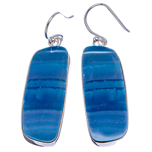 Blue opal doublet drop earrings in .925 sterling silver, rectangular pendant with hook backs