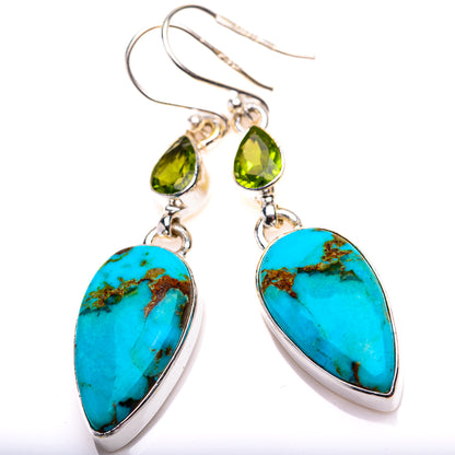 Chrysocolla, Peridot Earrings 2" (925 Sterling Silver) EARR432177