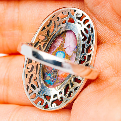 Southwestern Style Pink Dahlia Turquoise Ring Size 8.5 (.925 Sterling Silver)