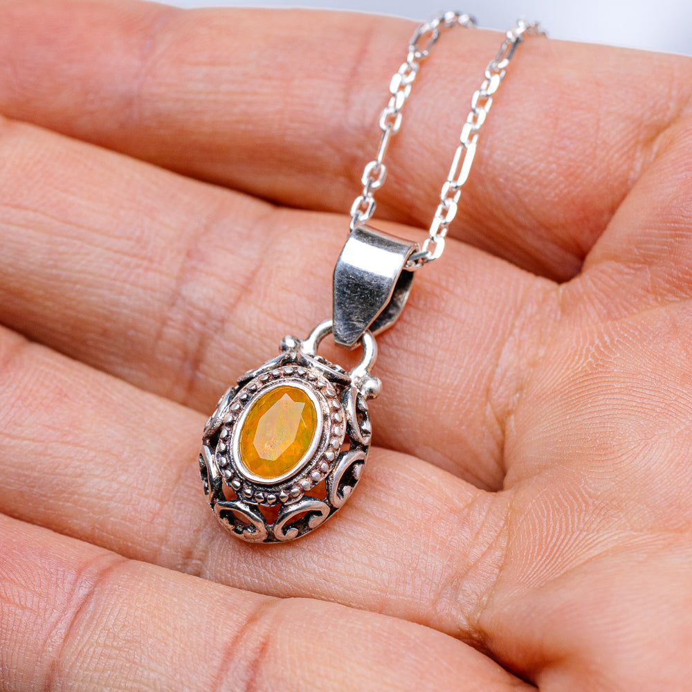Mexican Fire Opal Necklace 18" (.925 Sterling Silver)