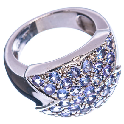 Sterling silver tanzanite ring, side view with faceted blue-violet stone band