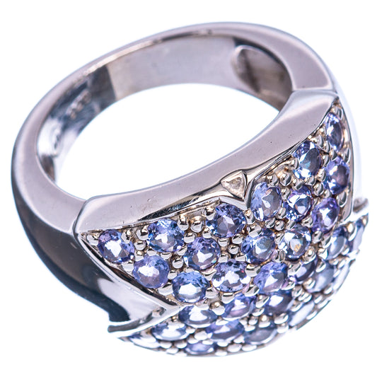 Sterling silver tanzanite ring, side view with faceted blue-violet stone band