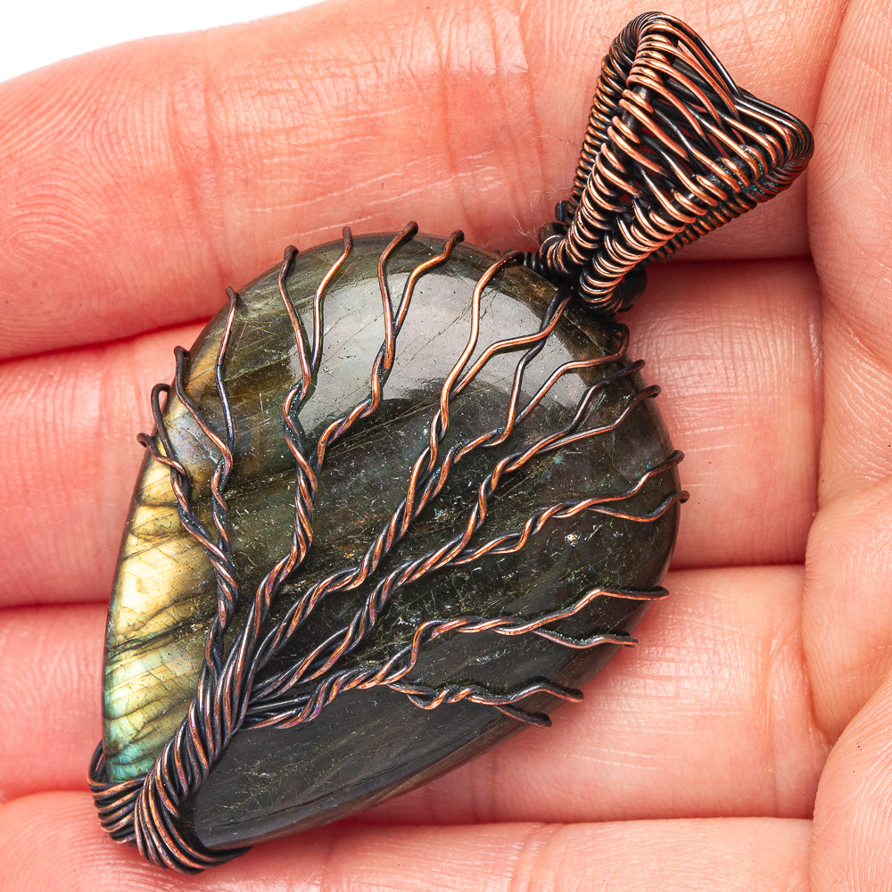 Labradorite Tree of Life Pendant 2 1/8" (Oxidized Copper)