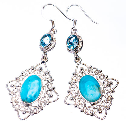 Signature Larimar, Blue Topaz Earrings 2 5/8" (925 Sterling Silver) E432343