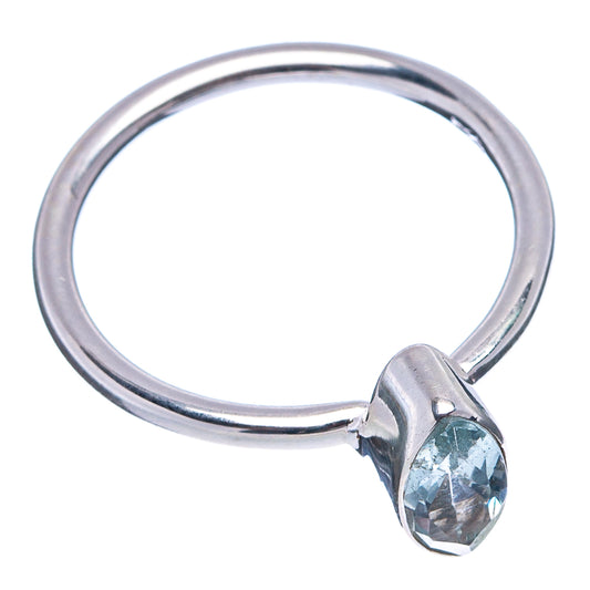 Aquamarine oval bezel ring in 925 sterling silver, size 6, curved band view