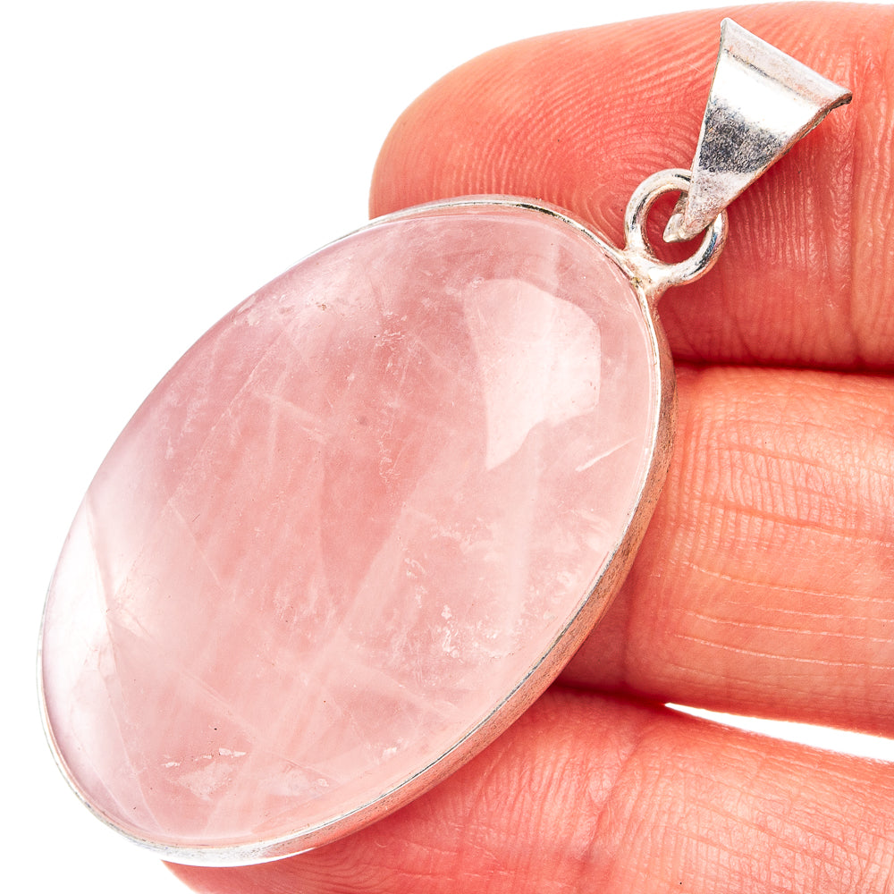 Rose Quartz Pendant 1 3/4" (Silver Plated)