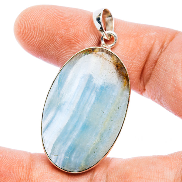 Rare Aquatine Lemurian Calcite Pendant 1 3/4" (.925 Sterling Silver)