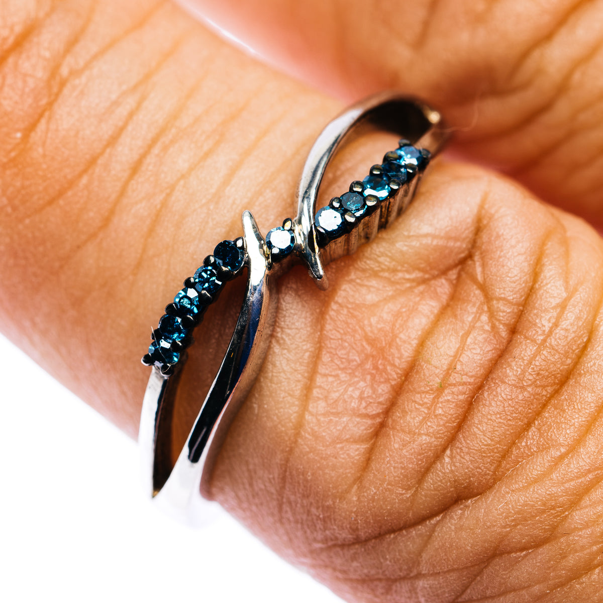 Blue Diamond Ring Size 7.75 (.925 Sterling Silver)