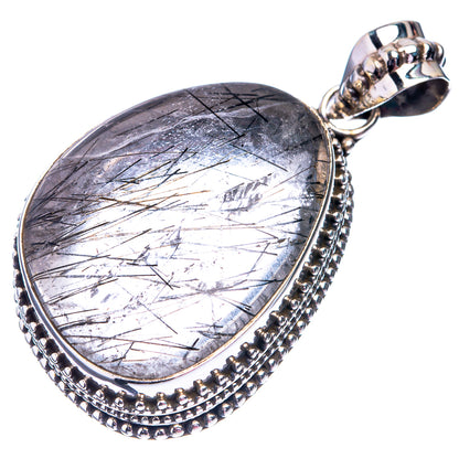 Heart-shaped tourmalinated quartz pendant, silver bead-edge frame and lobster clasp bail