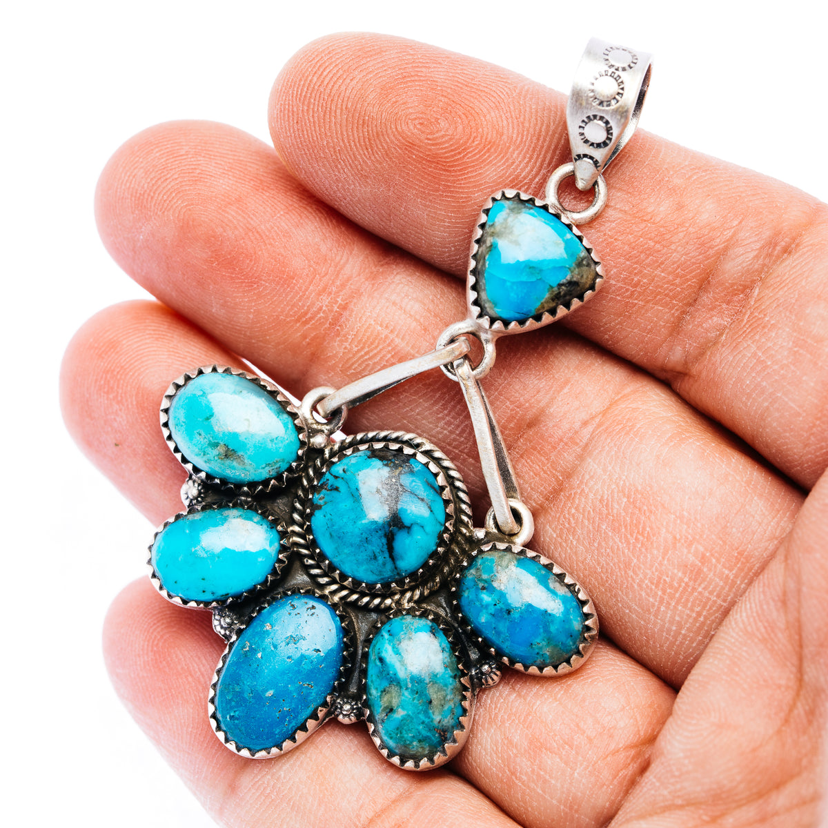 Rare Ithaca Peak Turquoise Pendant 2 3/4" (.925 Sterling Silver)