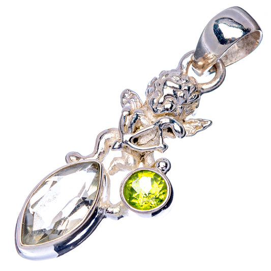 Faceted Green Amethyst, Peridot Angel Pendant 1 1/2" (925 Sterling Silver) P41038