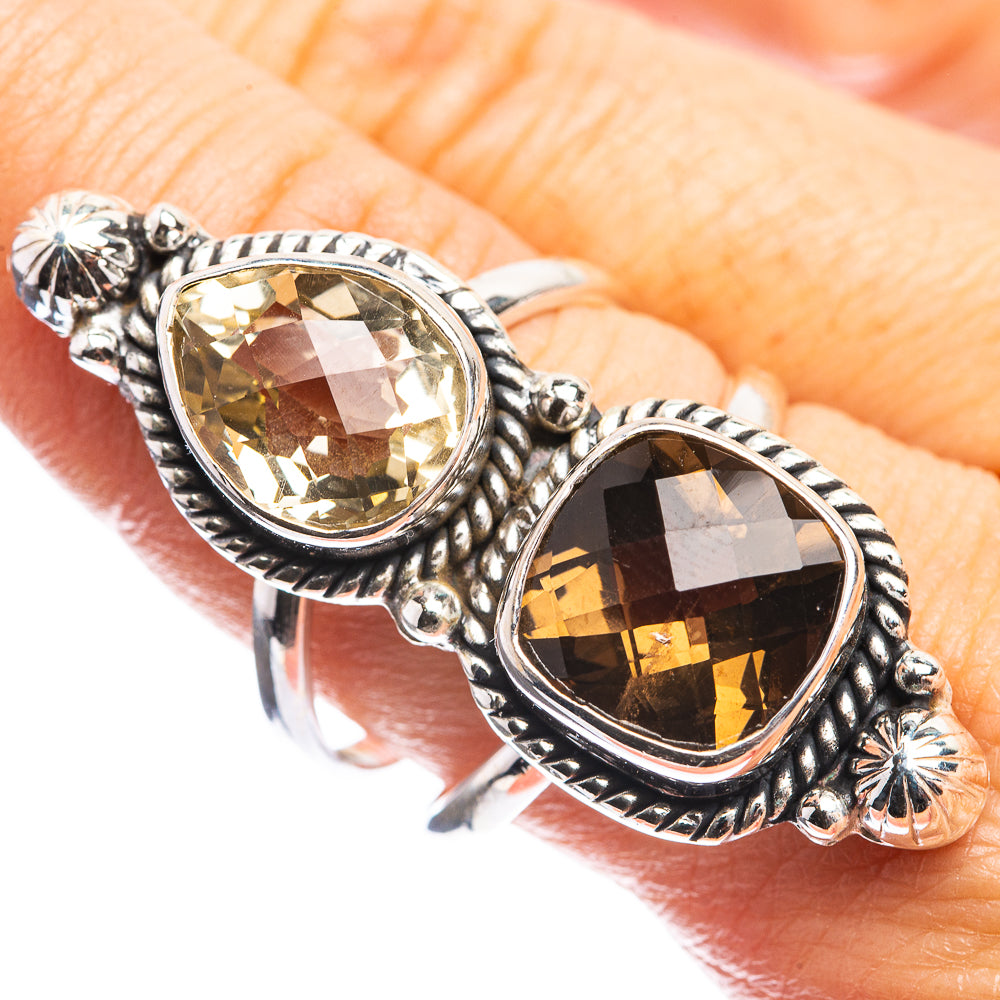 Smoky quartz and citrine ring with oval stones in oxidized 925 sterling silver