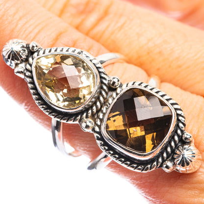 Smoky quartz and citrine ring with oval stones in oxidized 925 sterling silver