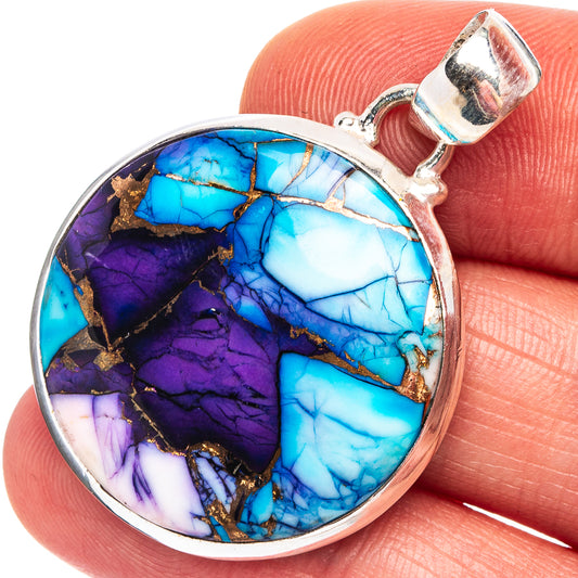 Round .925 sterling silver pendant with purple and turquoise inlaid stone