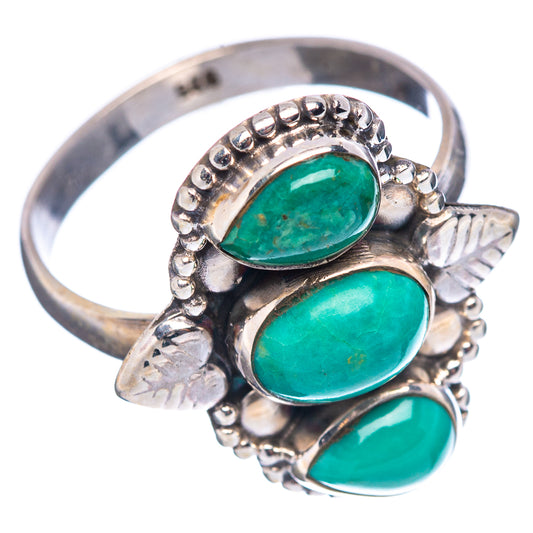 Sterling silver turquoise ring with three green oval stones, scalloped bezel