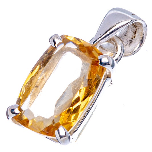 Sterling silver citrine pendant with faceted rectangular gemstone and loop bail