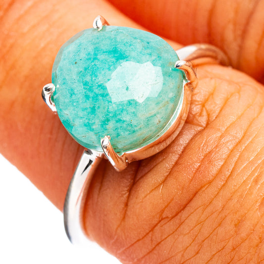 Oval amazonite gemstone ring in .925 sterling silver, size 6.75