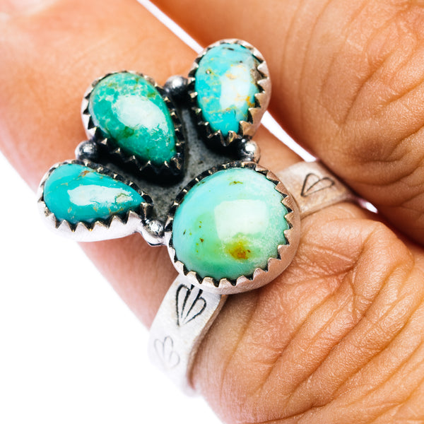 Southwestern Style Kingman Turquoise Ring Size 7 Adjustable (.925 Sterling Silver)